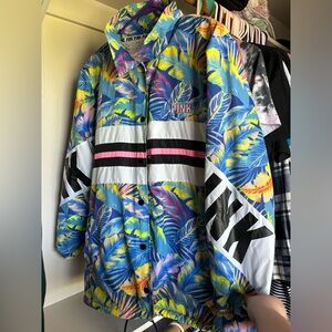 PINK Tropical Floral Windbreaker w/ Sherpa inside